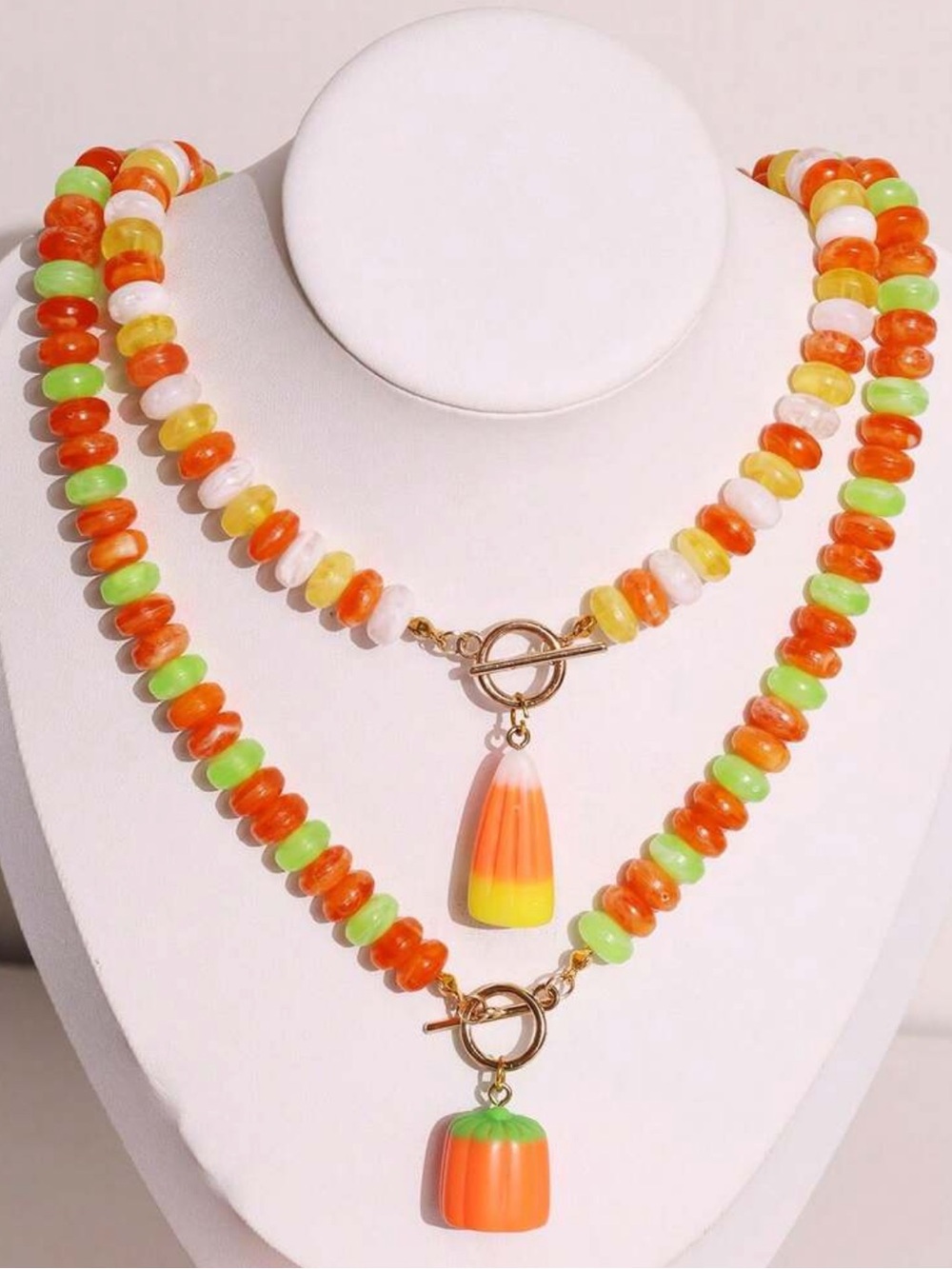 Halloween Candy Corn and Pumpkin 🎃 Beaded Necklaces - Orange/Yellow/Green